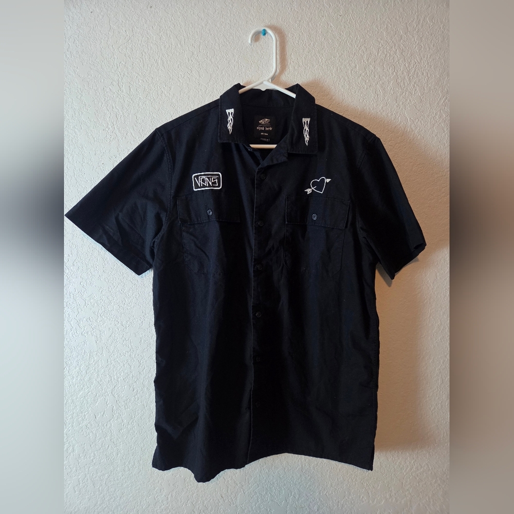 Vans Off The Wall Elijah Berle Collection Black Button Up Short Sleeve Shirt (M)